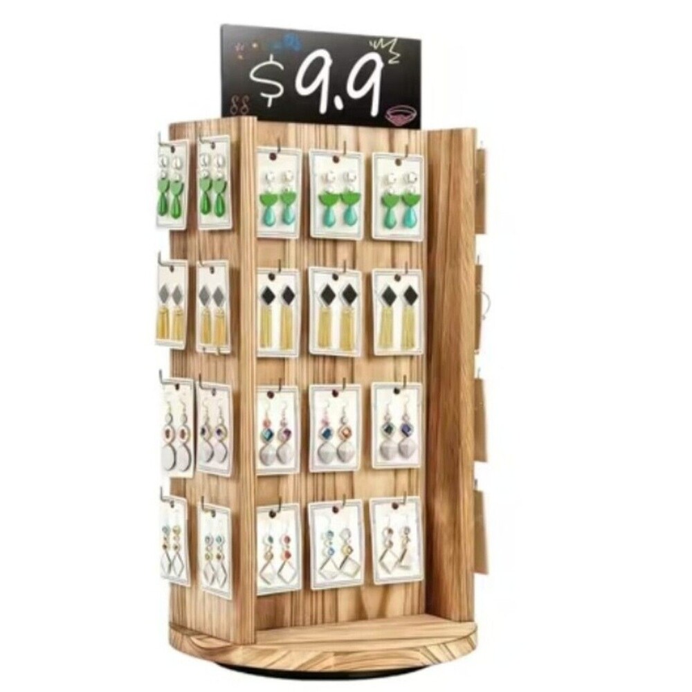 Jewelry Display Rotating Stand with Advertising Board, 40-Hook Earring Organizer